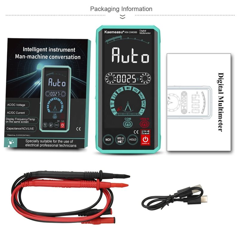 عدّاد صوت ذكي آلي متعدد الألوان LCD Display NCV ture rms عدّاد متعدد الألوان ذكي 1000 فولت عدّاد متعدد الألوان رقمي