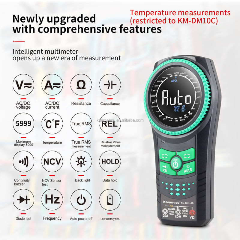 المليمتر الذكي عدادات الجهد الكاشف المليمتر الرقمي المليمتر الذكي المفتاح الدواري -20-50C Max. التيار المستمر 20mA