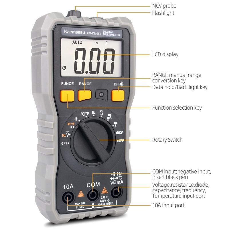 ملمتر رقمي مصغر DC/AC Ammeter Voltage Current Ohm Temperature T-rms عالية الدقة الكهربائي الملمتر الرقمي