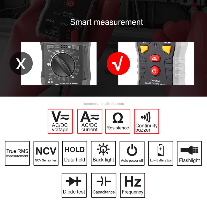 kaemeasu المحمول الذكي الرقمي المتعدد المقاييس DC AC المدى التلقائي الرقمي المتعدد المقاييس الحية لا سلك خط اختبار الرقمي المتعدد المقاييس