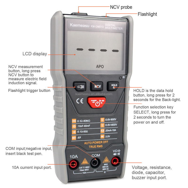 OEM ODM مكافحة الحرق Multitester DC / AC NCV قياس إنتاج الموجة المربعة True-rms النطاق التلقائي الرقمي