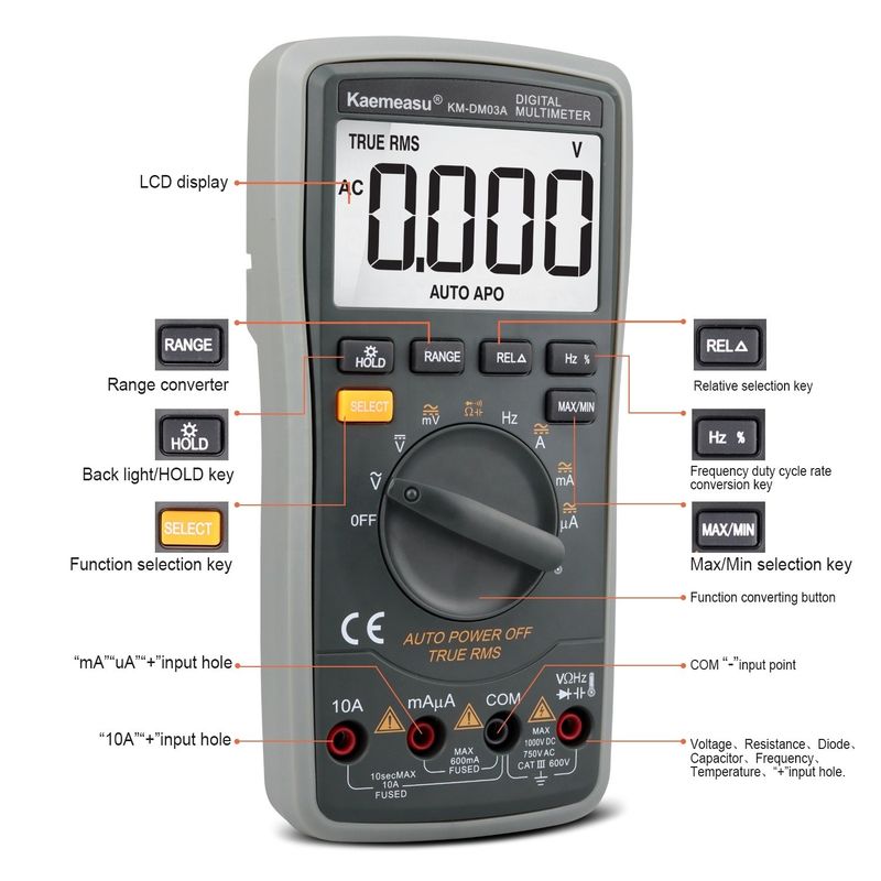 03A عدة أبعاد رقمية ذكية ذات دقة عالية NCV 1000V AC DC Multimeter Smart Digital Multimeter