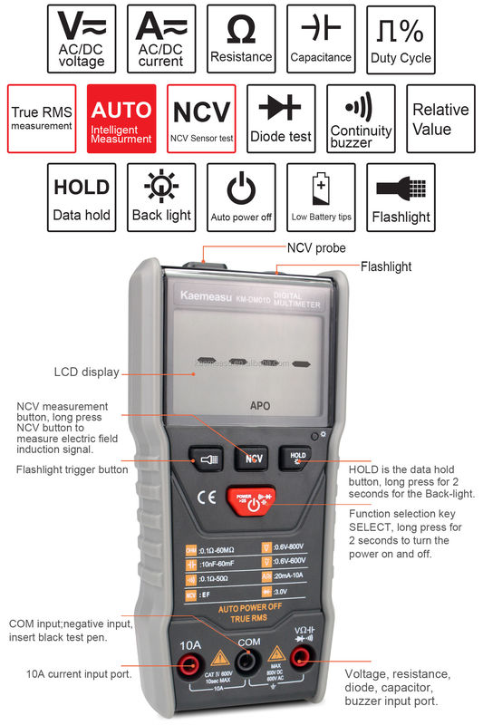 أجهزة متعددة المدى التلقائية 3 5/6 أرقام DC/AC True-rms Digital Multimeter مع Ncv Multimeter Tester