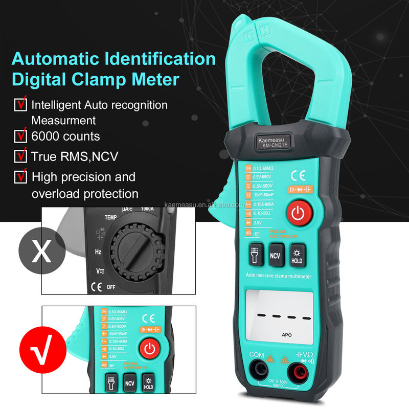 600A قياس التيار Trms المدى التلقائي الجهد Ammeter هرتز أوم Ncv اختبار الملي متر Ampere Meter المقبس 21E