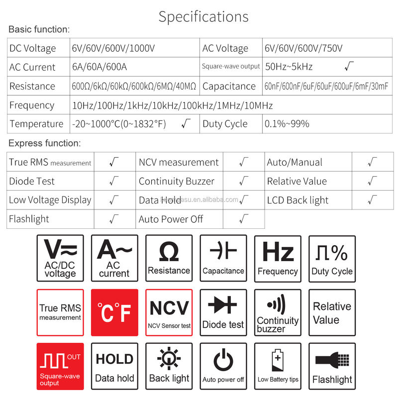 عداد المقبض المصغرة الكهربائية متعددة الكهرباء NCV 1000v الرقمية AC DC عداد المقاومة العداد 6000 العدد
