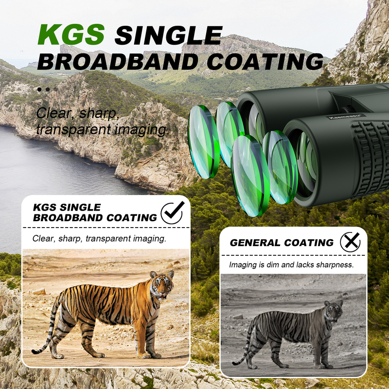 Kaemeasu C Model Green Color 10x42 HD المرايا النظرية المقاومة للماء للبالغين، المرايا النظرية لمراقبة الطيور والمشي لمسافات طويلة، البصريات مع بريزمة BAK4، جسم المقاوم للصدمات من سبيكة المغنيسيوم، رؤية واضحة وساطعة