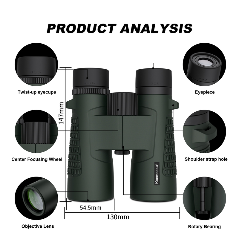 Kaemeasu C Model Green Color 10x42 HD المرايا النظرية المقاومة للماء للبالغين، المرايا النظرية لمراقبة الطيور والمشي لمسافات طويلة، البصريات مع بريزمة BAK4، جسم المقاوم للصدمات من سبيكة المغنيسيوم، رؤية واضحة وساطعة